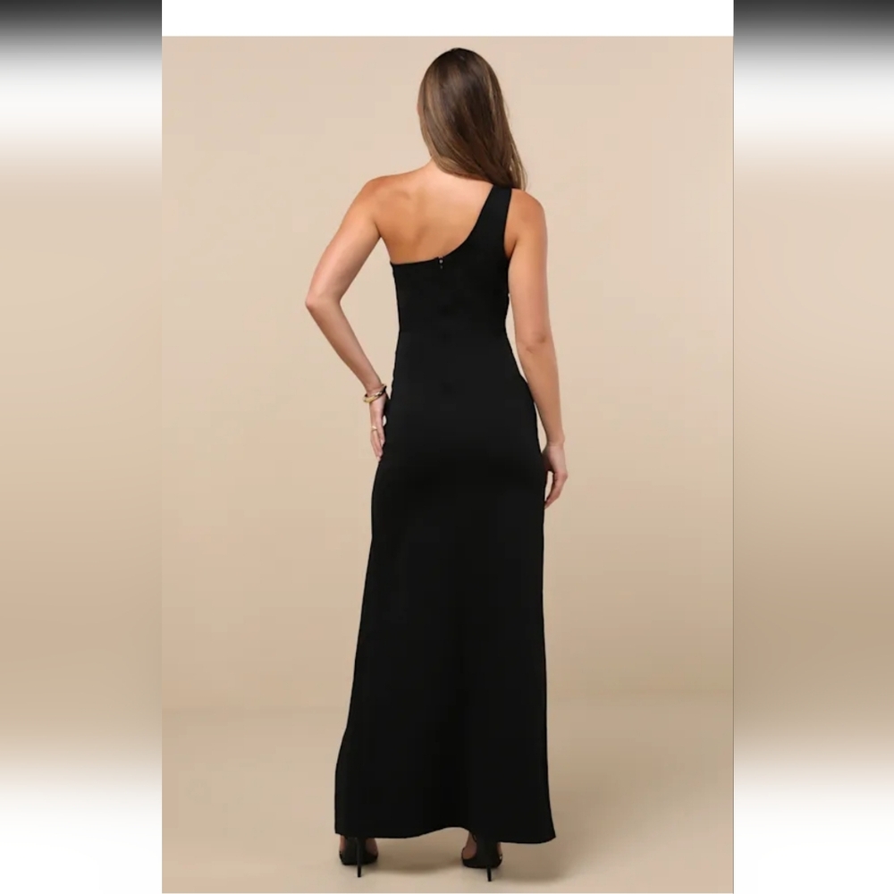 Lulu's One Shoulder Black Dress - Picture 2 of 7